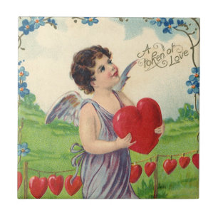 Vintage Valentinstag, viktorianischer Engel mit He Fliese