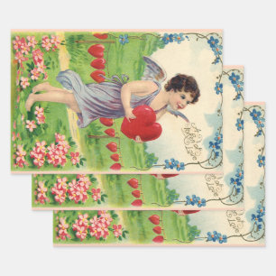 Vintage Valentinstag, viktorianischer Engel mit He Geschenkpapier Set