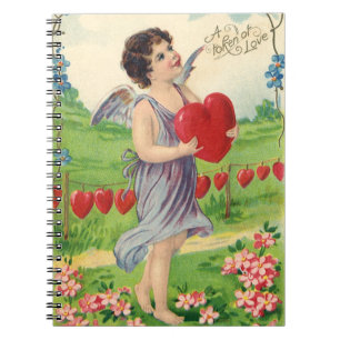 Vintage Valentinstag, viktorianischer Engel mit He Notizblock