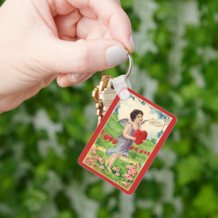 Vintage Valentinstag, viktorianischer Engel mit He Schlüsselanhänger