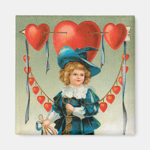 Vintage Valentinstag, viktorianischer Junge mit He Magnet