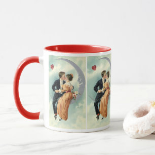 Vintage Valentinstag viktorianischer Kuss auf dem Tasse