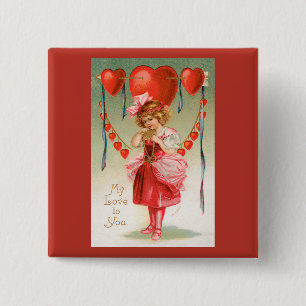 Vintage Valentinstag, viktorianisches Mädchen mit Button