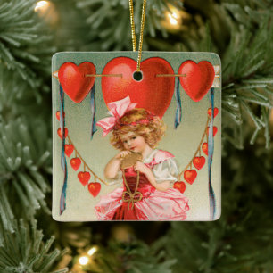 Vintage Valentinstag, viktorianisches Mädchen mit Keramikornament