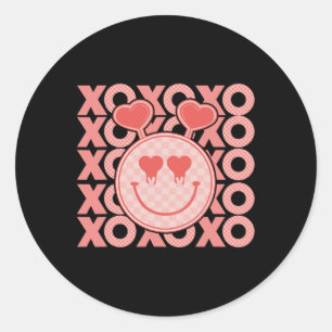 Vintage Valentinstag Xoxo Herzen Glückliches Gesic Runder Aufkleber
