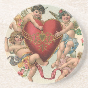 Vintage Valentinstage, viktorianische Engel Cherub Sandstein Untersetzer