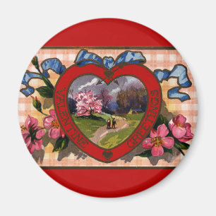 Vintage Valentinstagsgrüße Herz und Blumen Magnet