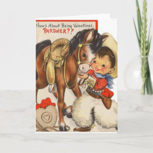 Vintage Valentinstagskarte kleiner Cowboy und süße Dankeskarte