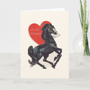 Vintage Valentinstagskarte mit schwarzem Pferd Feiertagskarte