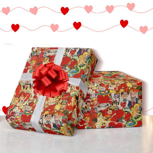 Vintage Valentinstagskarten Rote Herzen Geschenkpapier