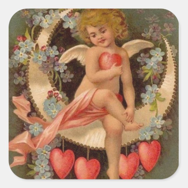 Vintage Valentinstrasse auf dem Mond Quadratischer Aufkleber (Vorderseite)
