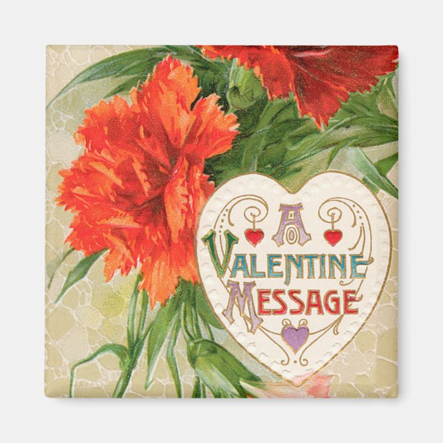 Vintage Valentintagsbotschaft, Blume der Nelkenbil Magnet (Vorne)