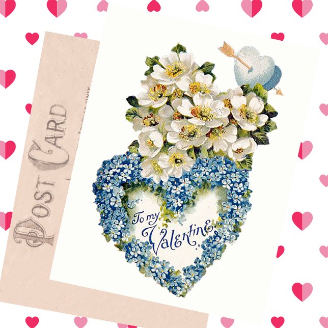 Vintage Valentintagskarte Blaues Herz Feiertagspostkarte (Von Creator hochgeladen)