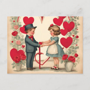 Vintage Valentintagskinder Feiertagspostkarte