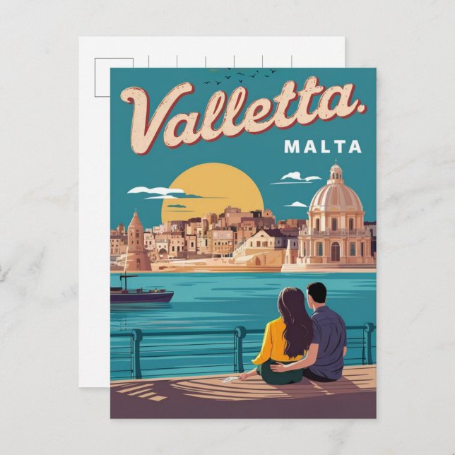 Vintage Valletta, Malta - Reise Souvenirs und Gesc Postkarte (Vorne/Hinten)