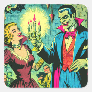 Vintage-Vampir-Horror-Comics Quadratischer Aufkleber