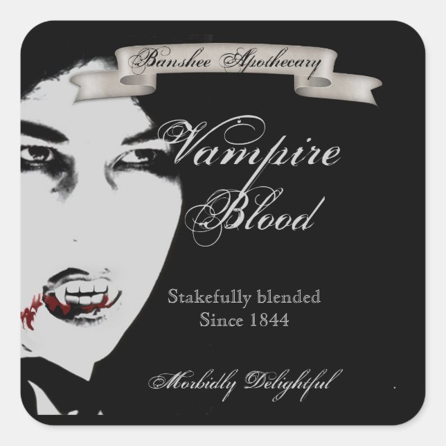 Vintage Vampire Blutes Halloween Flaschenkleber Quadratischer Aufkleber (Vorderseite)