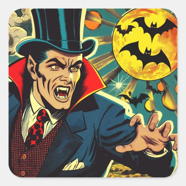 Vintage Vampire-Comicen Quadratischer Aufkleber (Vorderseite)
