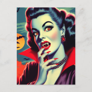 Vintage Vampirfrau Postkarte