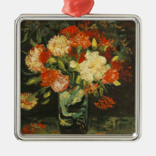 Vintage Van Gogh Blumen Rote Vase mit Nelken Ornament Aus Metall