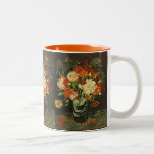 Vintage Van Gogh Blumen Rote Vase mit Nelken Zweifarbige Tasse