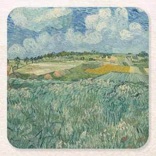Vintage Van Gogh Ebene bei Auvers mit Regenwolken Rechteckiger Pappuntersetzer