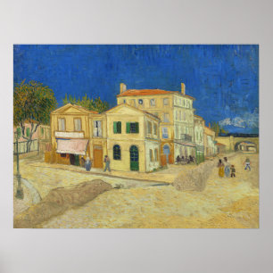 Vintage Van Gogh Gelbes Haus Blaue Himmel Malerei Poster