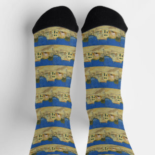 Vintage Van Gogh Gelbes Haus Blaue Himmel Malerei Socken