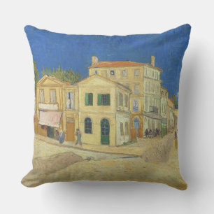 Vintage Van Gogh Gelbes Haus Blauer Himmel Malerei Kissen