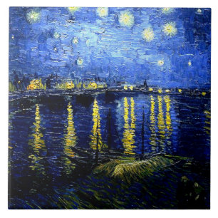 Vintage Van Gogh Kunst, Sternennacht über der Rhon Fliese