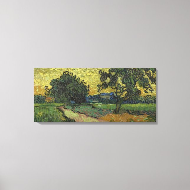 Vintage Van Gogh Landschaft bei Twilight Leinwanddruck (Vorderseite)
