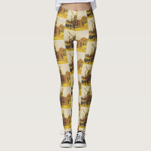 Vintage Van Gogh Paris-Windmühlen-Gemälde Leggings