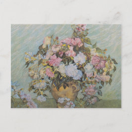 Vintage Van Gogh Vase mit rosa Rosen Postkarte
