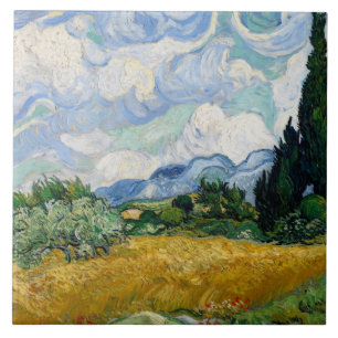 Vintage Van Gogh Weizenfeld mit Zypressen Fliese