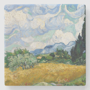 Vintage Van Gogh Weizenfeld mit Zypressen Steinuntersetzer
