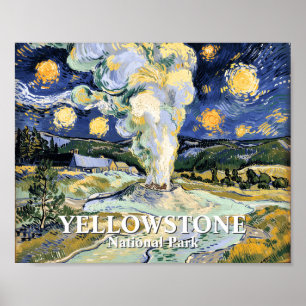 Vintage-Van-Gogh-Yellowstone-Old-Faithful-Gemälde Poster