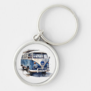 Vintage Van in Delft-Blau anpassbar Schlüsselanhänger