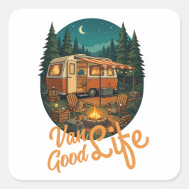 Vintage Van Life Good Life Abenteuer Camping Abzei Quadratischer Aufkleber