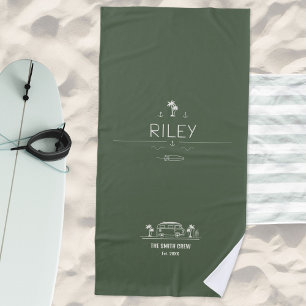 Vintage Van Life Olivgrün Outdoor Surfer Strandtuch