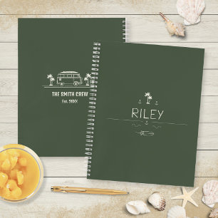 Vintage Van Life Olivgrüner Surfer Road Trip Notizbuch