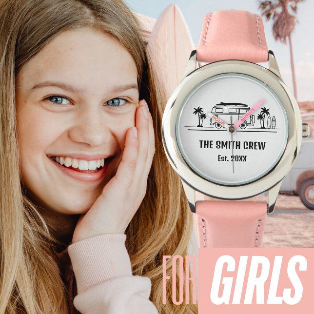 Vintage Van Life Surfer Crew Girls' Armbanduhr (Vintage Van Life Surfer Crew Girls' Watch ©Susanne Sachers - Sunny Wanderlust 🌞✈️)