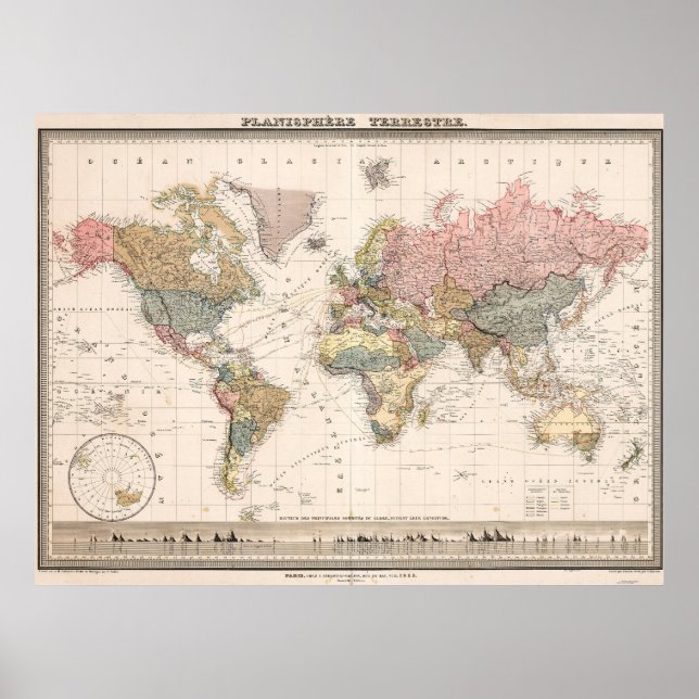 Vintage-Vanille-Farben Weltkarte Poster (Vorne)