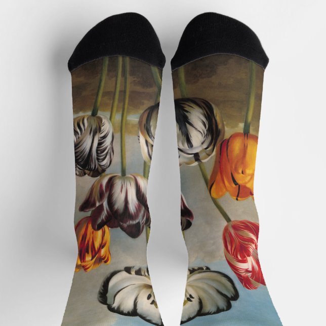 Vintage Variegated Tulip Flowers in a Landscape Socken (Oben)