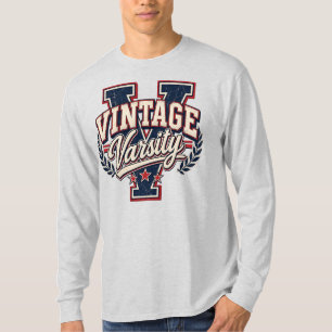 Vintage Varsity abgenutzter Blockbuchstabe V T-Shirt