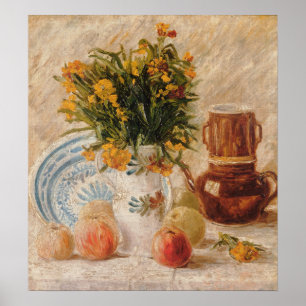 Vintage Vase mit Blume Kaffee und Obst Poster