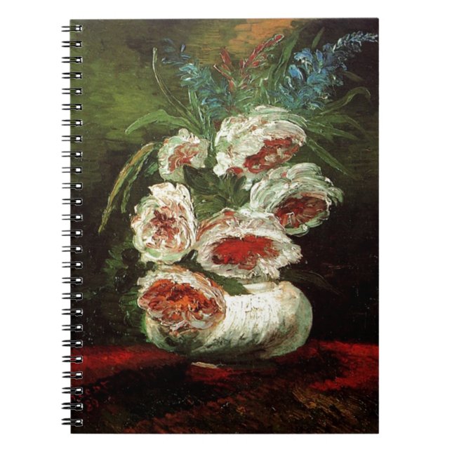 Vintage Vase mit Peonies, Vincent van Gogh. Notizblock (Vorderseite)