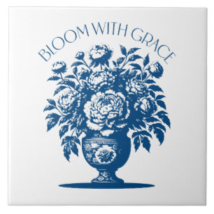 Vintage Vasenblume Blau Chinoiserie Fliese