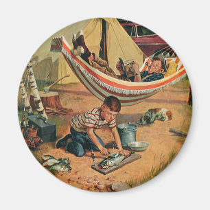Vintage Vater und Sohn beim Campen, Alles Gute zum Magnet