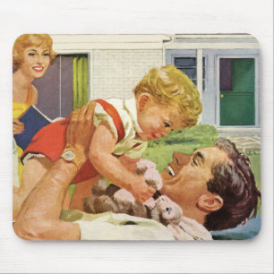 Vintage Vatertag, glückliche Familie in den Vorort Mousepad