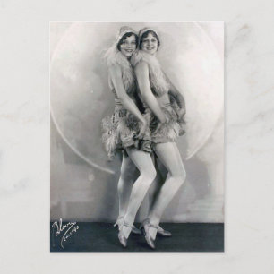 Vintage Vaudeville-Tanzduo mit Federboas Postkarte
